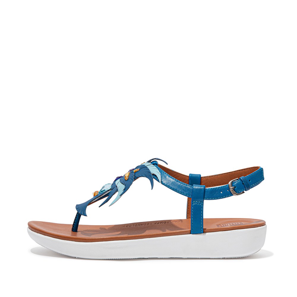 Fitflop Womens Sandals Blue - Tia Jewel Feather Leather Back-strap - 08EGXBIKY